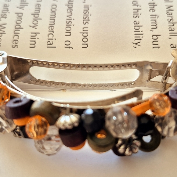 Accessories - Vintage HairClip Barret with Orange And Wooden  Beads